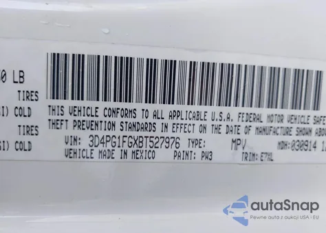 2011 Dodge Journey Mainstreet z USA, uszkodzony, nr VIN 3D4PG1FGXBT527976